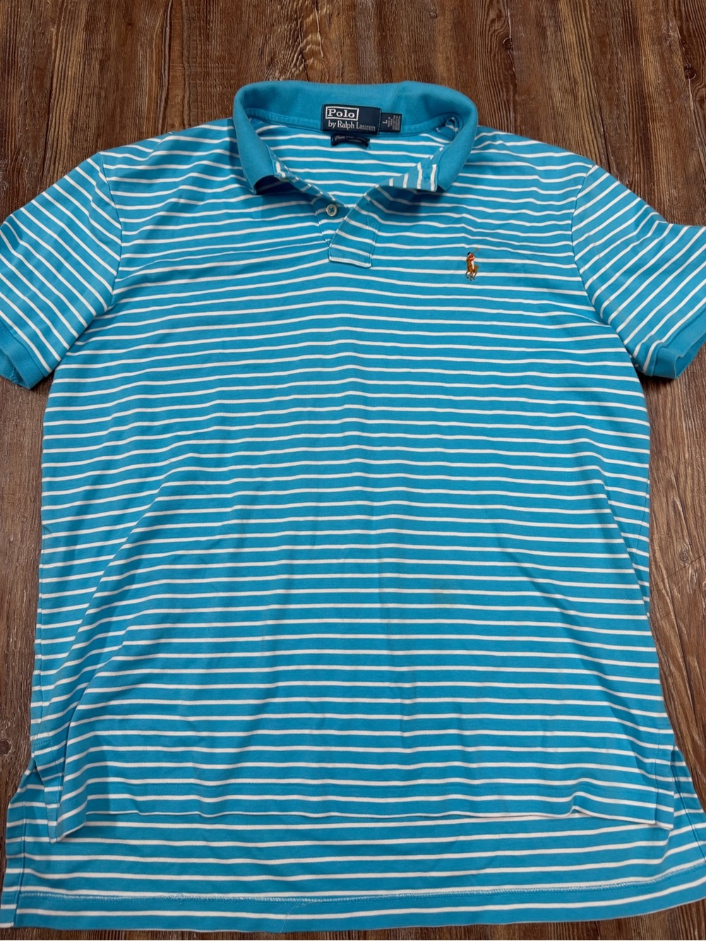 Polo Ralph Lauren classic preppy blue/white striped polo shirt in size L